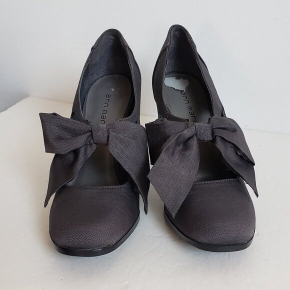 Vintage ANN MARINO Bow Pumps Cutout Perforated Shoes Heels Gray grey - Picture 3 of 14